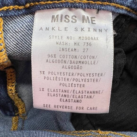 Miss Me Women's Ankle Skinny Size 27 (4)  Medium Denim Wash Embroidered Ankles - Picture 11 of 12